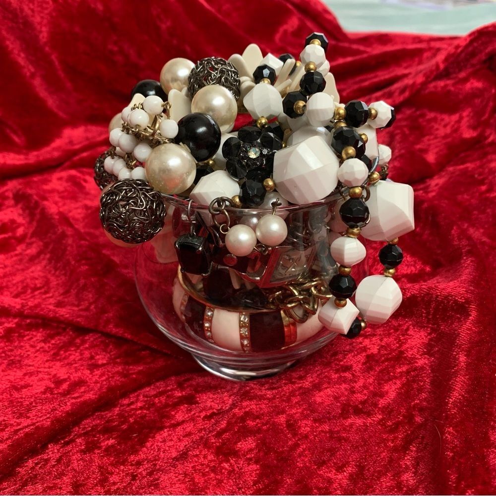 Curated Black & White Jewelry Jar Pearlcore Classic Glam Mod Vintage